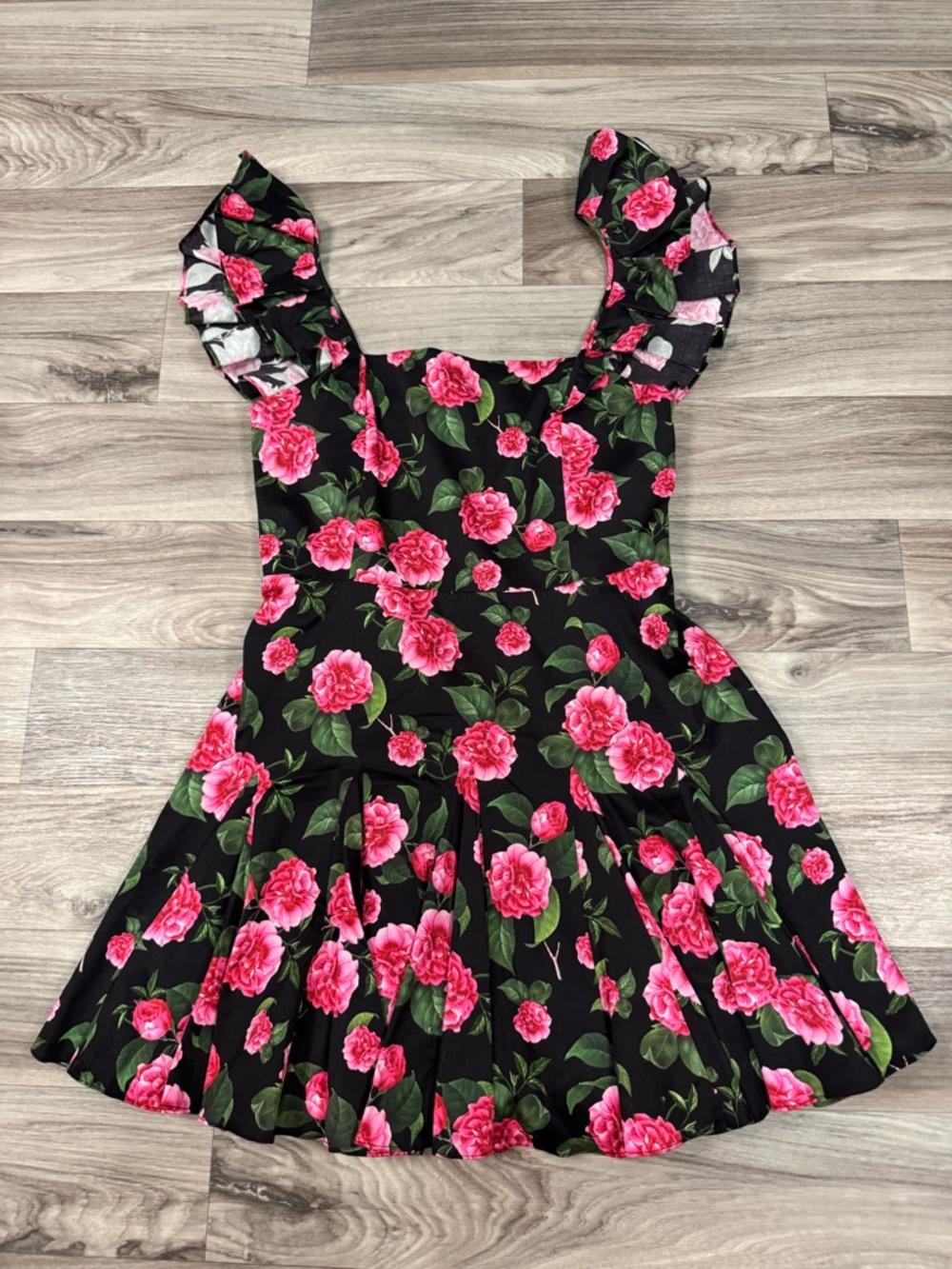 Alice + Olivia Ginny Ruffle Sleeve Floral Print Godet Dress Size 12
